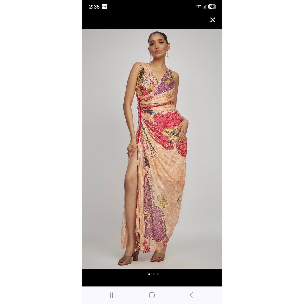 Saaksha & Kinni Dress Size M PEACH PERIWINKLE KEYHOLE SARI DRESS Nwt - Picture 4 of 9